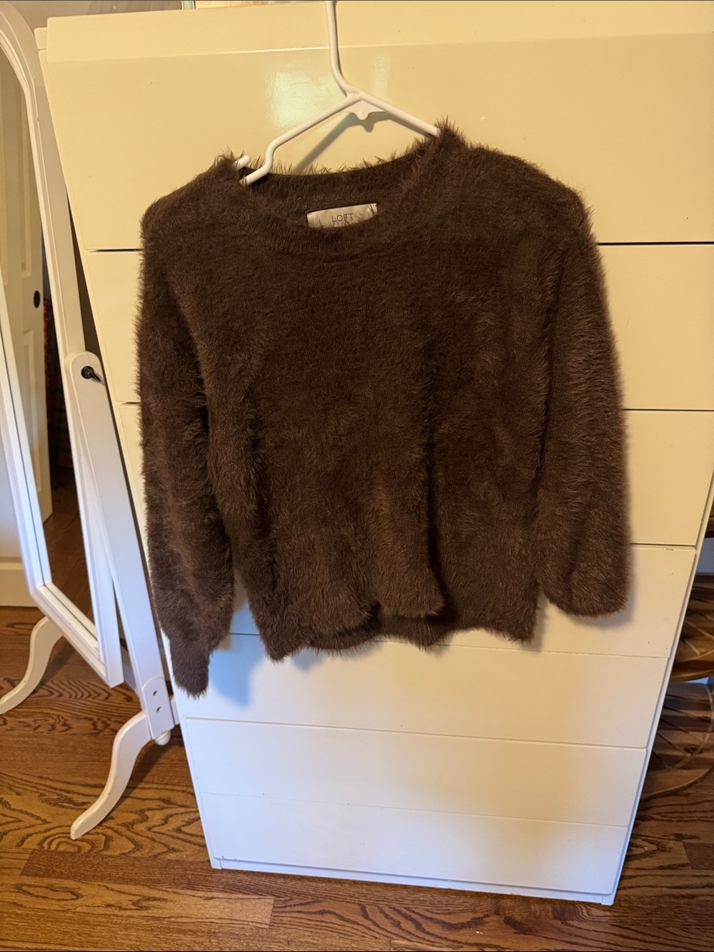 LOFT Chocolate Brown Fuzzy Crew Neck Sweater
